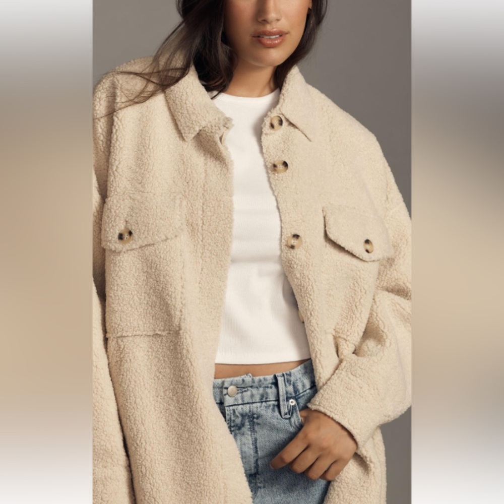 Full sherpa, teddy jacket shacket Size M in tan.